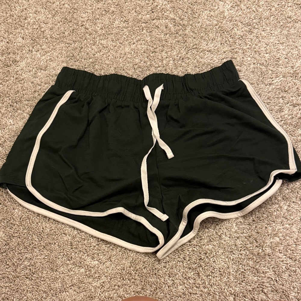 Dark Green Women's Athletic Drawstring Shorts with White Trim